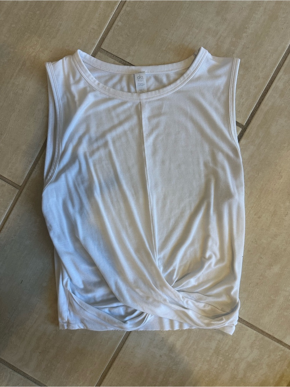 ALO Yoga White Front-Twist Sleeveless Tank